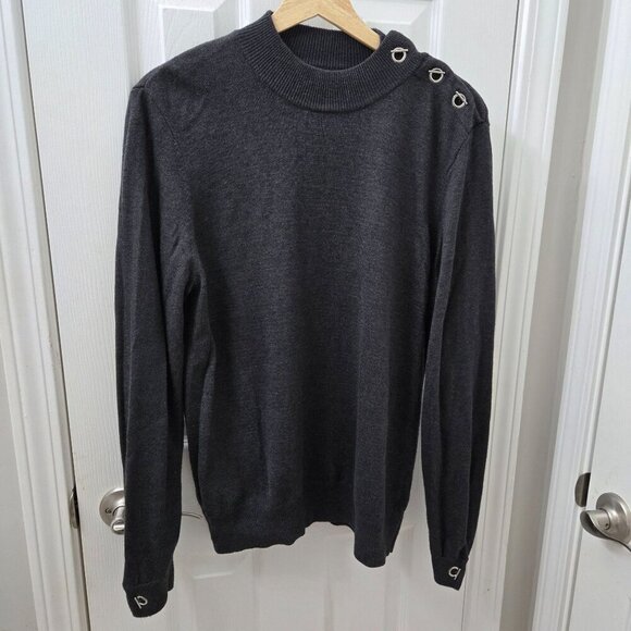 Joan Vass Sweater Womens Large Charcoal gray Toggle Shoulder Detail Soft Cozy - Picture 1 of 14